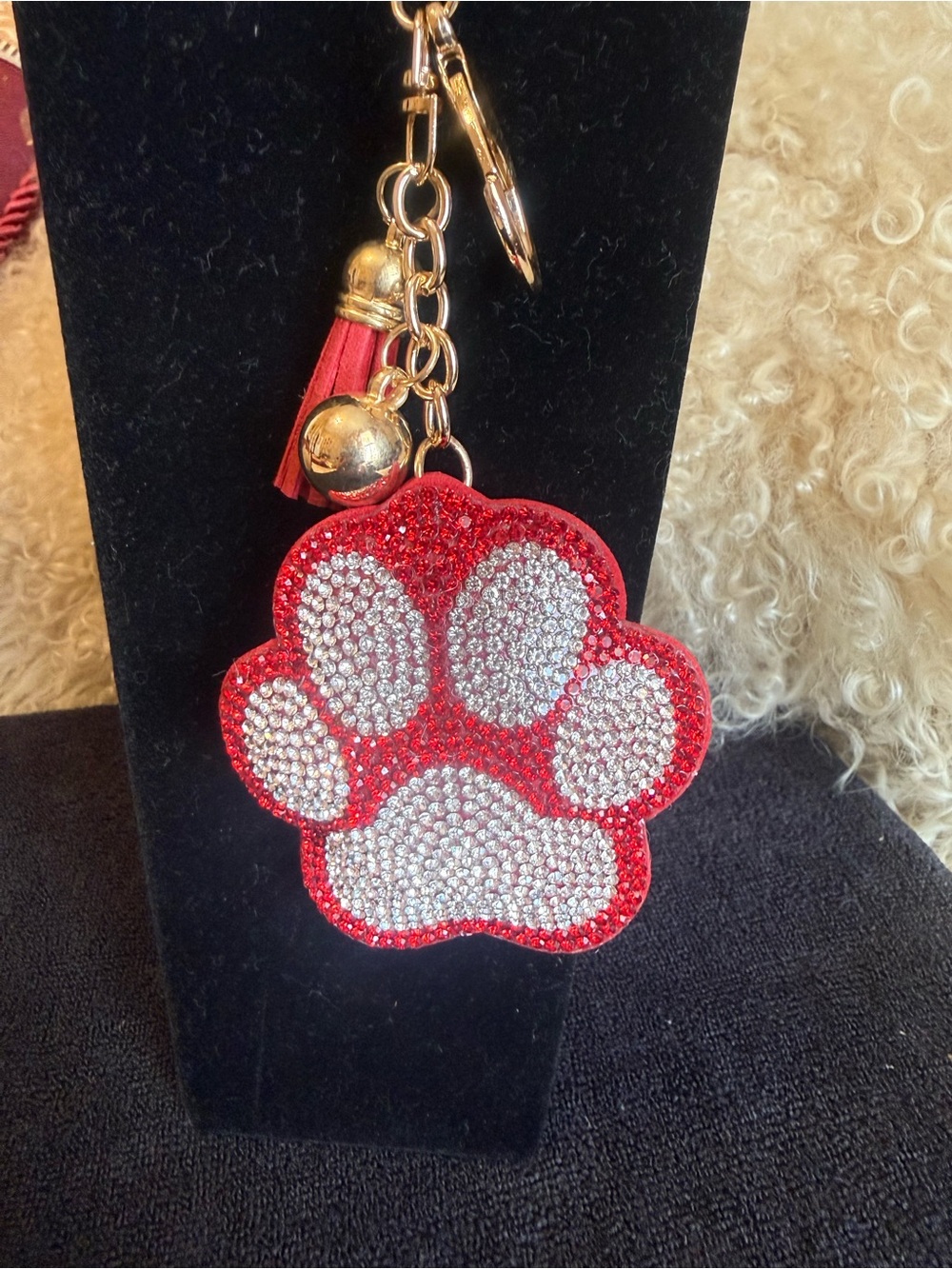 Red Rhinestone Paw Keychain Charm
